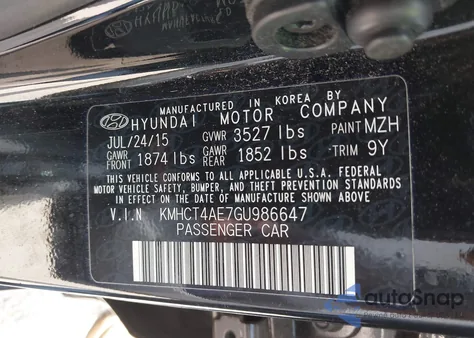 2016 Hyundai Accent Se z USA, uszkodzony, nr VIN KMHCT4AE7GU986647